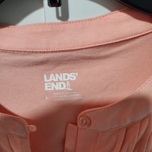 Lands' End Women's Light Weight Short Sleeve Top Shirt Pleats Pink Peach Large - Picture 2 of 7